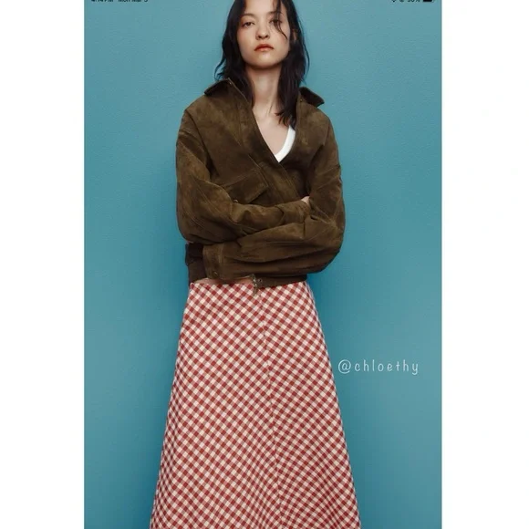 Zara GINGHAM MIDI SKIRT